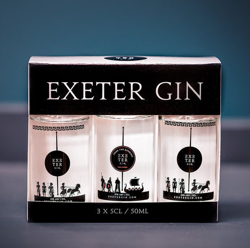 Exeter’s own premium gin made in small batches and produced in a traditional copper still. Award winning made in Devon.. 3 5 ml miniatures in a collectable gift set for tasting or gifting. 